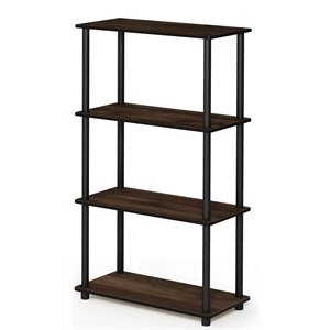 Furinno TURN-N-TUBE Wood 4-Tier Shelf Display Rack in Columbia Walnut/Black