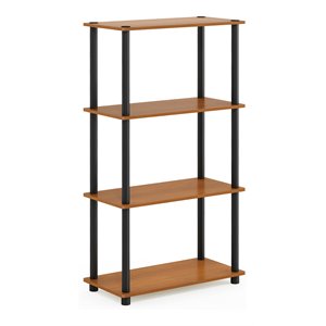 Furinno TURN-N-TUBE Wood 4-Tier Shelf Display Rack in Light Cherry/Black