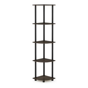 Furinno TURN-N-TUBE Wood 5 Tier Corner Display Rack in Dark Brown Grain/Black