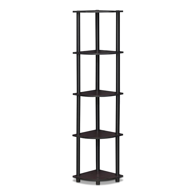 Furinno TURN-N-TUBE Wood 5 Tier Corner Display Rack in Dark Walnut