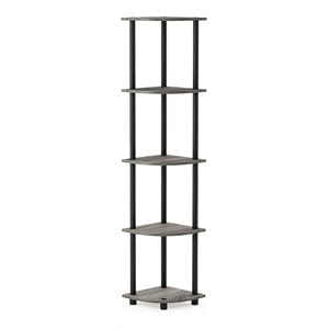 Furinno TURN-N-TUBE Wood 5 Tier Corner Display Rack in French Oak Gray/Black