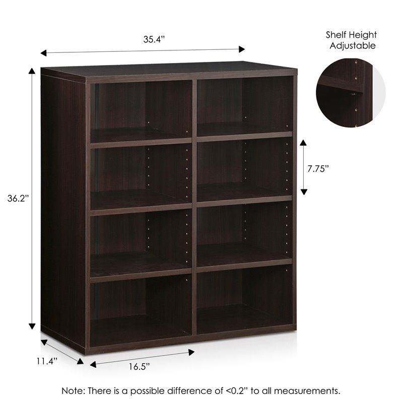 Furinno INDO Engineered Wood 4x2 Stackable Accessories Storage Shelf in Espresso