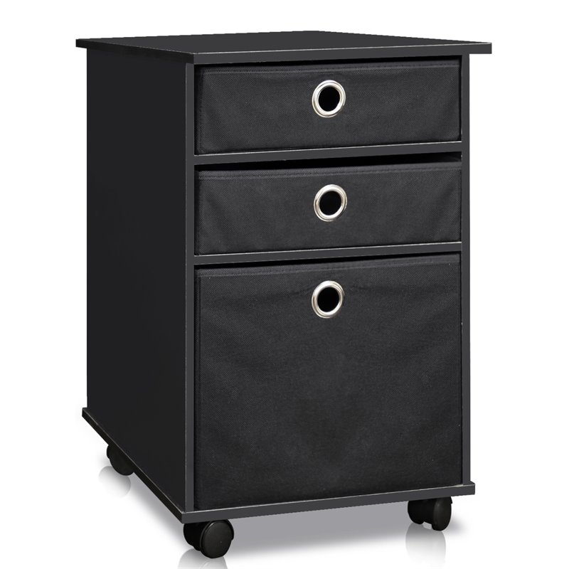 Furinno ECON Engineered Wood Organizer with Bins and Mobility Casters in Black