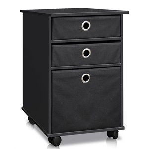 Furinno ECON Engineered Wood Organizer with Bins and Mobility Casters in Black