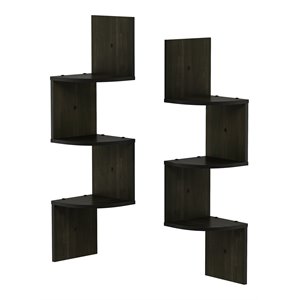 Furinno ROSSI Wood Wall Mount Floating Corner Radial Shelf in Espresso(Set of 2)