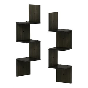 Furinno ROSSI Wood Wall Mount Floating Corner Square Shelf in Espresso(Set of 2)