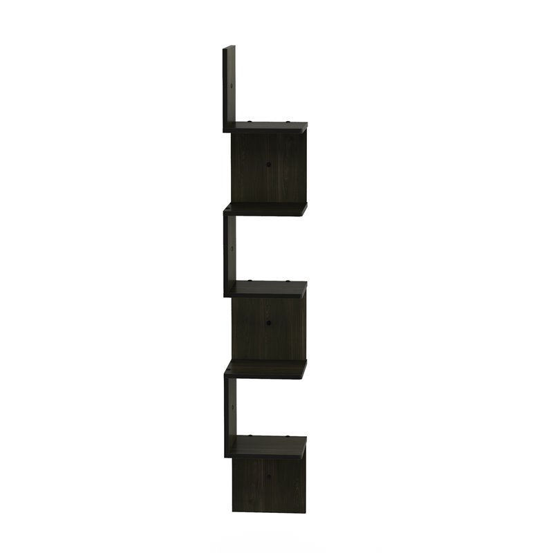 Furinno ROSSI Wood 5-Tier Wall Mount Floating Corner Square Shelf in Espresso