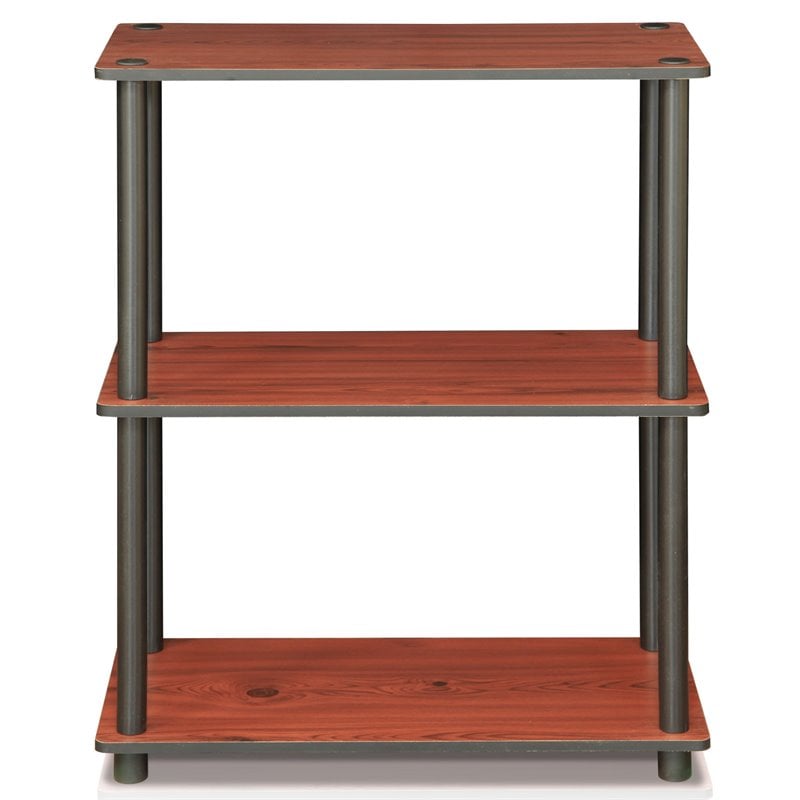 Furinno TURN-N-TUBE Wood 3-Tier Compact Shelf Display Rack in Dark Cherry/Black