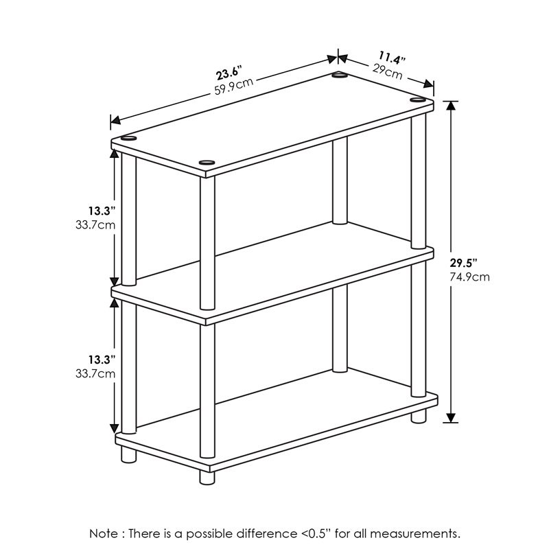 Furinno TURN-N-TUBE Wood 3-Tier Compact Shelf Display Rack in Oak Gray/Black