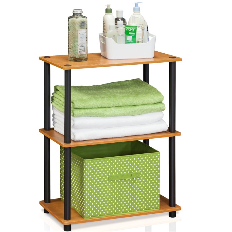 Furinno TURN-N-TUBE Wood 3-Tier Compact Shelf Display Rack in Light Cherry/Black