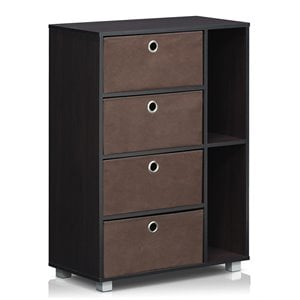 Furinno ANDREY Wood Multipurpose Storage Cabinet with Bin Drawers in Dark Walnut