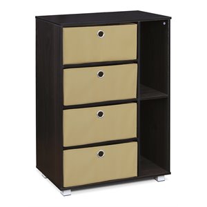 Furinno ANDREY Wood Storage Cabinet with Bin Drawers in Espresso/Brown