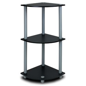 Furinno TURN-N-TUBE Wood 3-Tier Corner Display Rack in Black/Gray