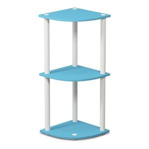 Furinno TURN-N-TUBE Wood 3-Tier Corner Display Rack in Light Blue/White