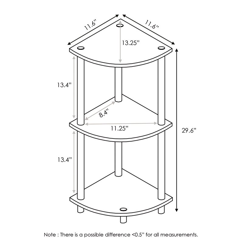 Furinno TURN-N-TUBE Wood 3-Tier Corner Display Rack in Walnut/Brown