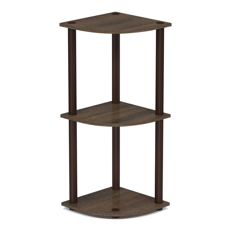 Furinno TURN-N-TUBE Wood 3-Tier Corner Display Rack in Walnut/Brown