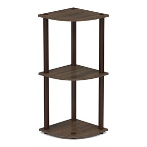 Furinno TURN-N-TUBE Wood 3-Tier Corner Display Rack in Walnut/Brown