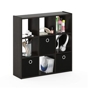 Furinno Engineered Wood SIMPLISTIC 9-Cube Organizer with Bins in Espresso/Black