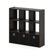 Furinno Engineered Wood SIMPLISTIC 9-Cube Organizer with Bins in Espresso/Black