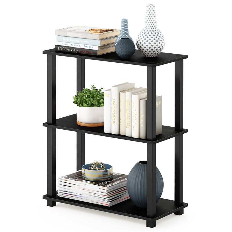 Furinno TURN-S-TUBE Wood 3-Tier Compact Shelf Display Rack in Americano Black