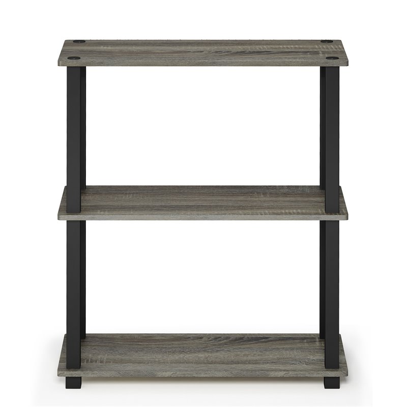 Furinno TURN-S-TUBE Wood 3-Tier Shelf Display Rack in French Oak Gray/Black