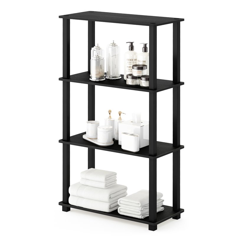 Furinno TURN-S-TUBE Wood 4-Tier Shelf Display Rack in Americano Black