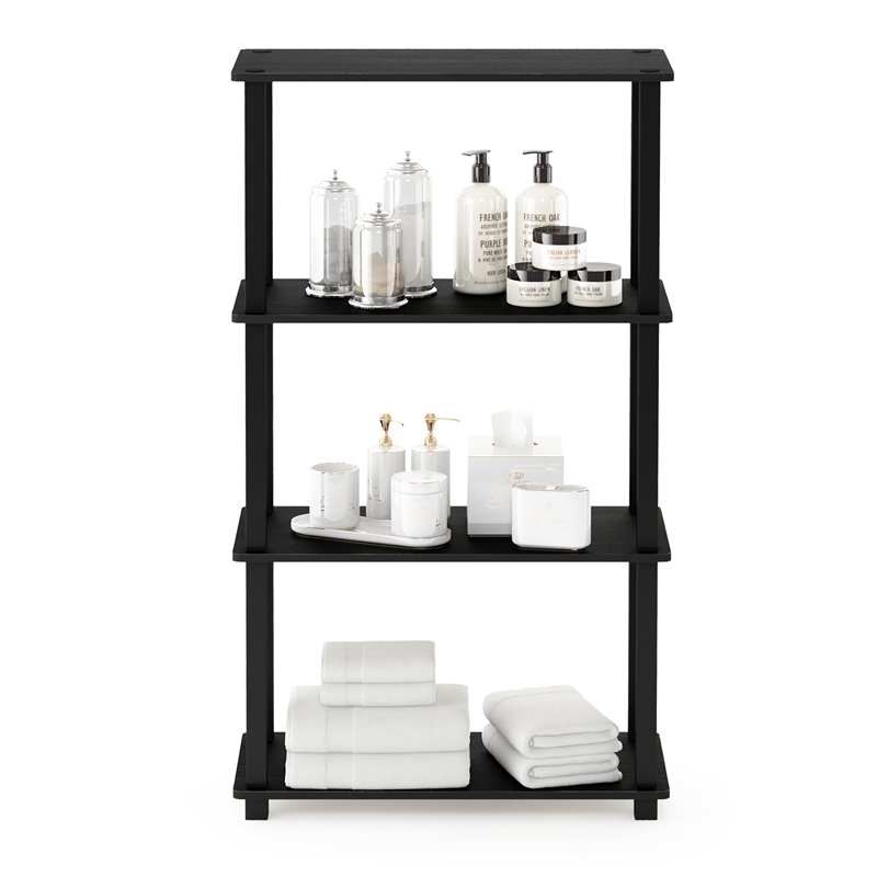 Furinno TURN-S-TUBE Wood 4-Tier Shelf Display Rack in Americano Black