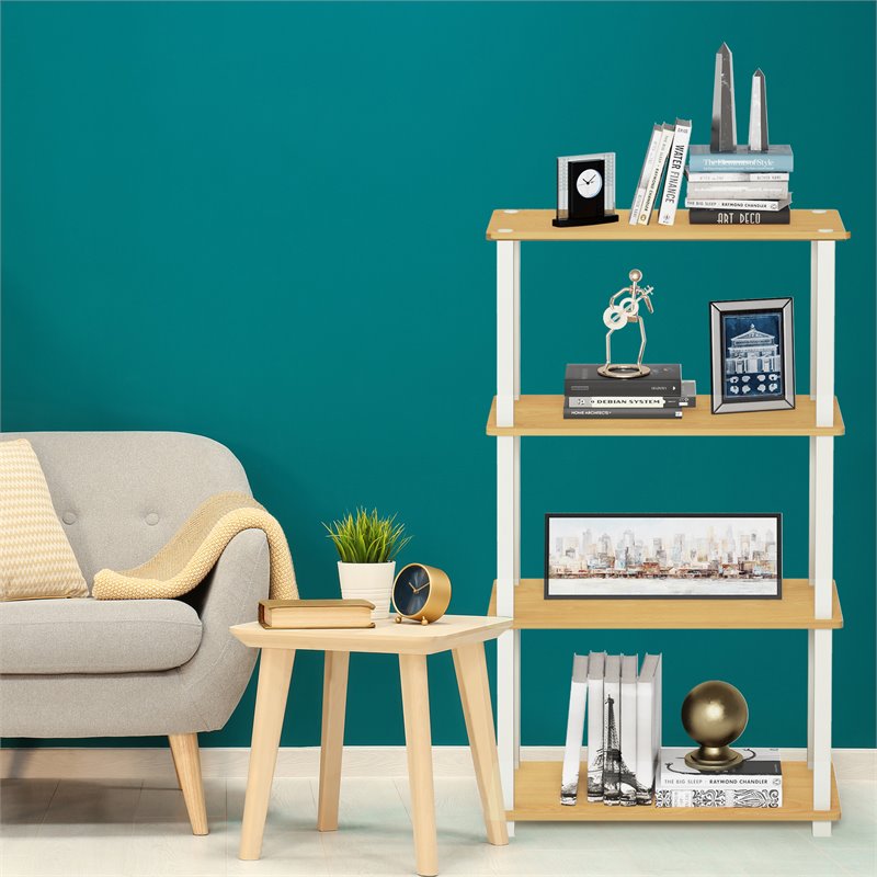 Furinno TURN-S-TUBE Wood 4-Tier Multipurpose Shelf Display Rack in Beech/Natural