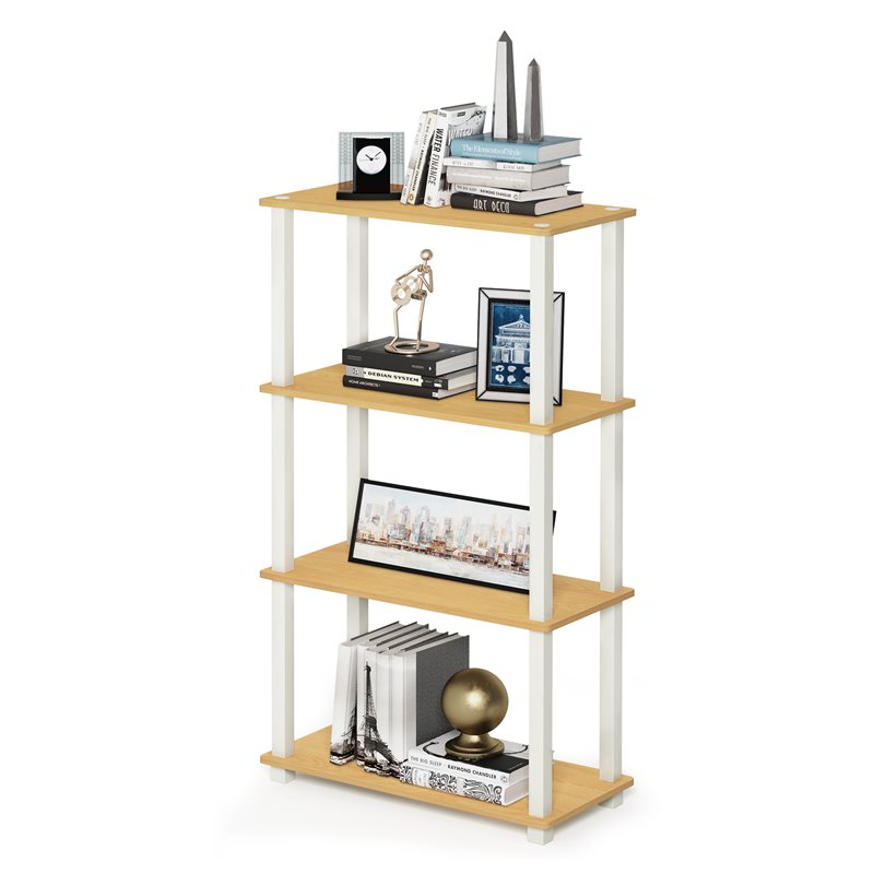 Furinno TURN-S-TUBE Wood 4-Tier Multipurpose Shelf Display Rack in Beech/Natural