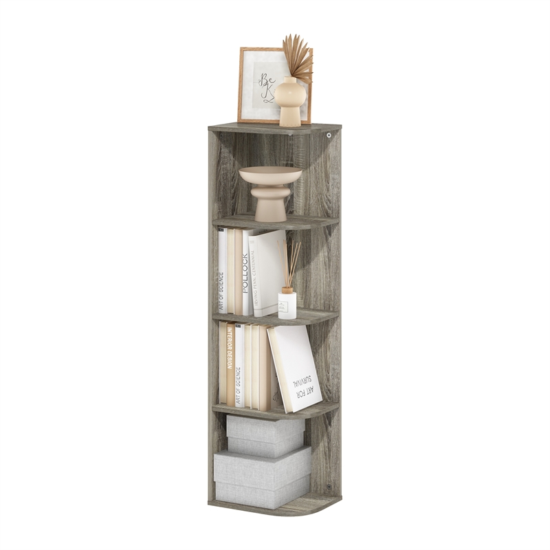 Furinno PASIR 4-Tier Corner Open Shelf Bookcase in French Oak
