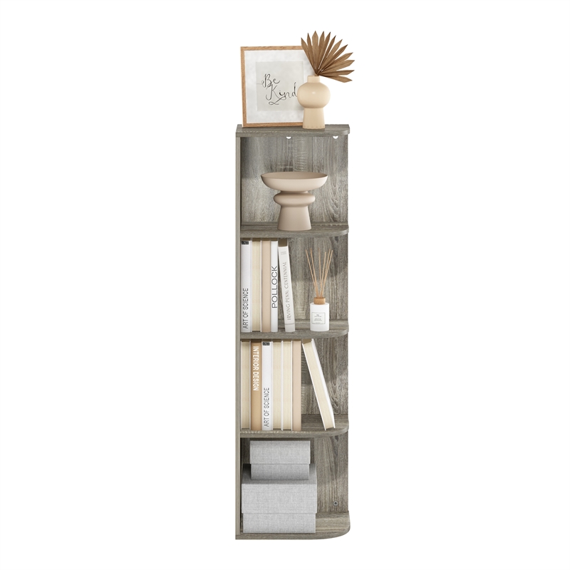 Furinno PASIR 4-Tier Corner Open Shelf Bookcase in French Oak