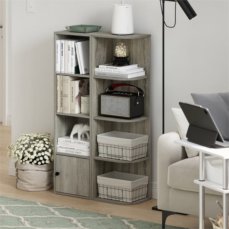 Furinno PASIR 4-Tier Corner Open Shelf Bookcase in French Oak