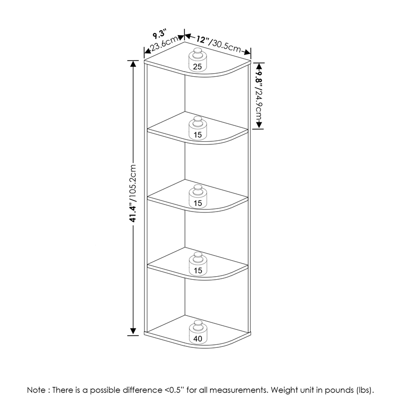 Furinno PASIR 4-Tier Corner Open Shelf Bookcase in White