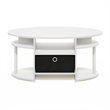Furinno JAYA Simple Design Oval Coffee Table with Bin in White/White/Black
