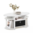 Furinno JAYA Simple Design Oval Coffee Table with Bin in White/White/Black