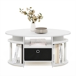 Furinno JAYA Simple Design Oval Coffee Table with Bin in White/White/Black