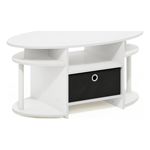 Furinno JAYA Simple Design Oval Coffee Table with Bin in White/White/Black