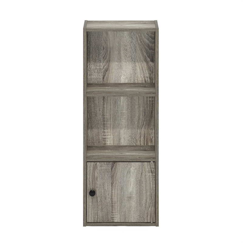 Furinno LUDER 3-Tier Shelf Bookcase with 1 Door Storage Cabinet in French Oak