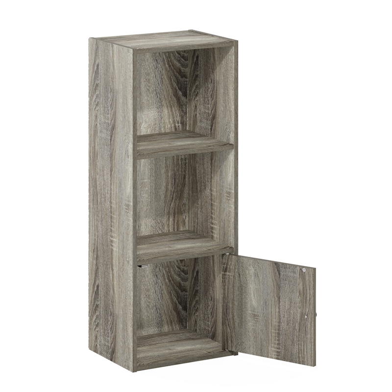 Furinno LUDER 3-Tier Shelf Bookcase with 1 Door Storage Cabinet in French Oak