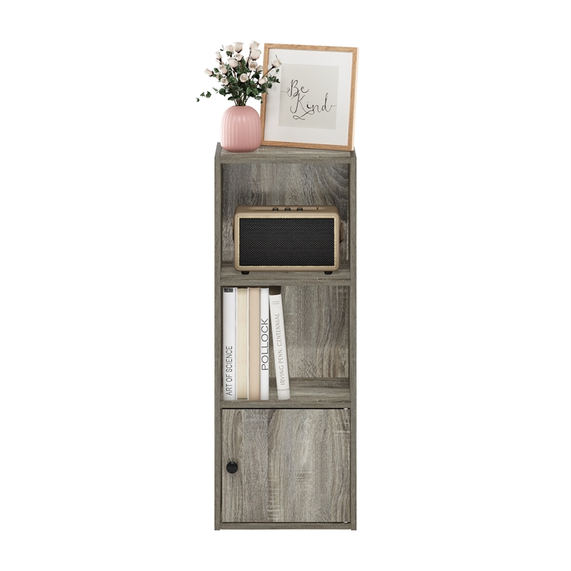 Furinno LUDER 3-Tier Shelf Bookcase with 1 Door Storage Cabinet in French Oak