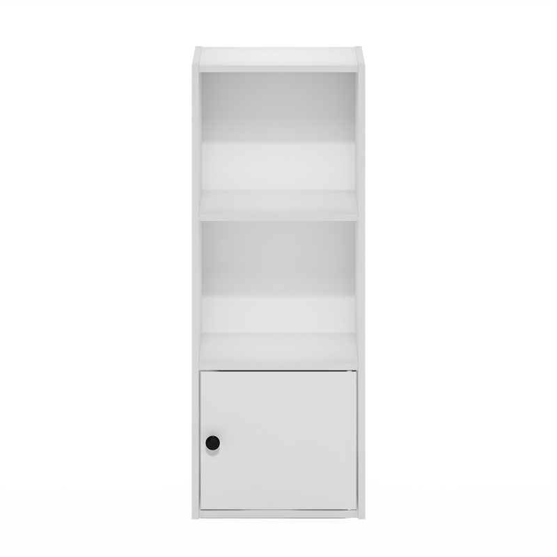 Furinno LUDER 3-Tier Shelf Bookcase with 1 Door Storage Cabinet in White