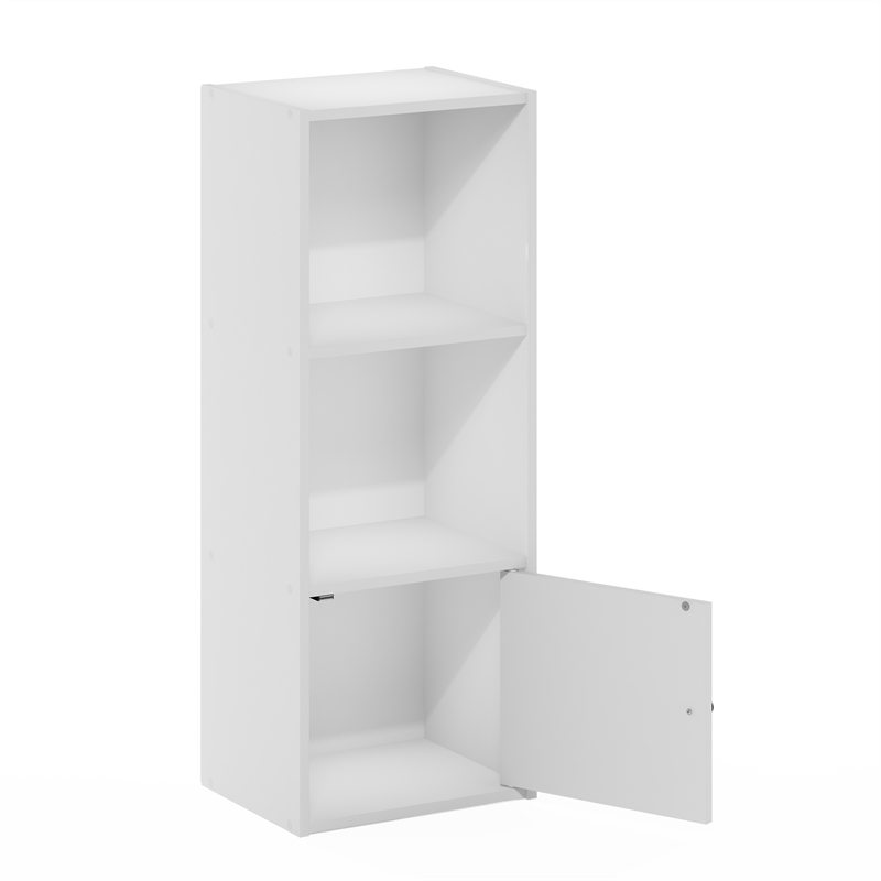 Furinno LUDER 3-Tier Shelf Bookcase with 1 Door Storage Cabinet in White