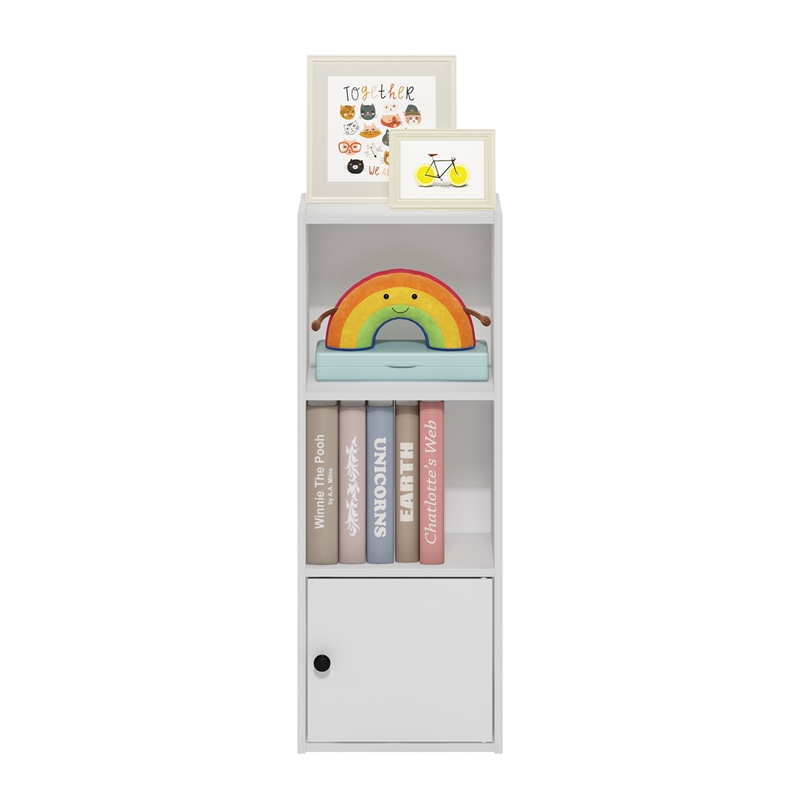 Furinno LUDER 3-Tier Shelf Bookcase with 1 Door Storage Cabinet in White