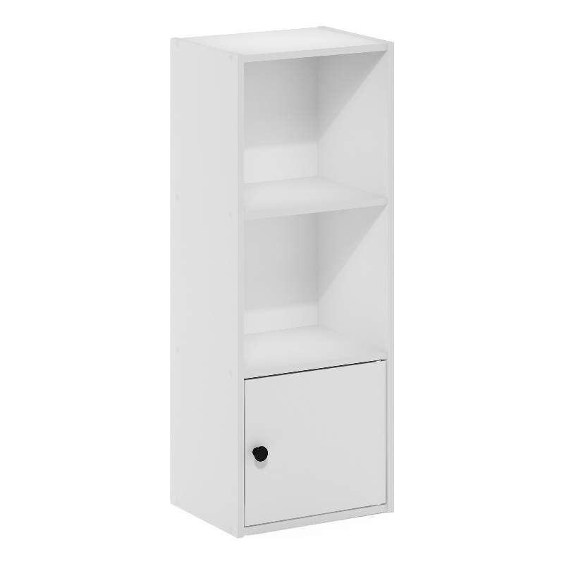 Furinno LUDER 3-Tier Shelf Bookcase with 1 Door Storage Cabinet in White
