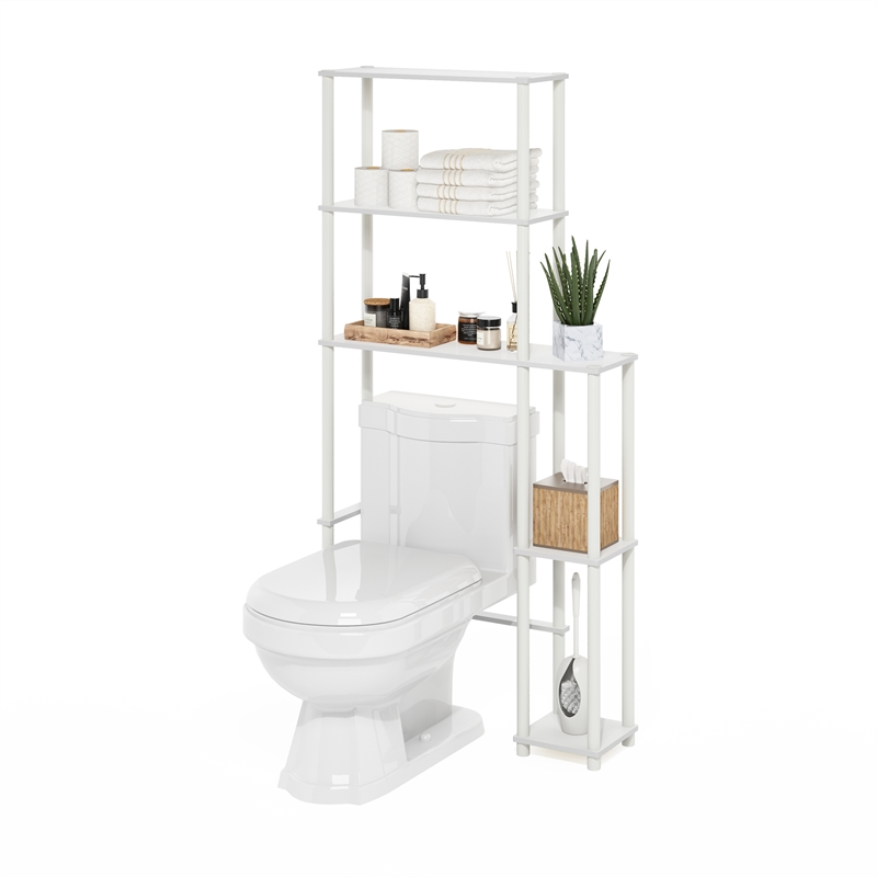Furinno TURN-N-TUBE Toilet Space Saver with 5 Shelves in White/White