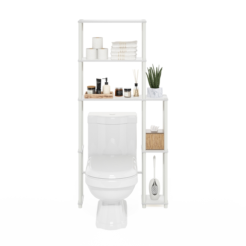 Furinno TURN-N-TUBE Toilet Space Saver with 5 Shelves in White/White