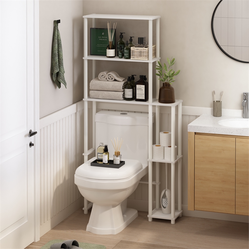 Furinno TURN-N-TUBE Toilet Space Saver with 5 Shelves in White/White