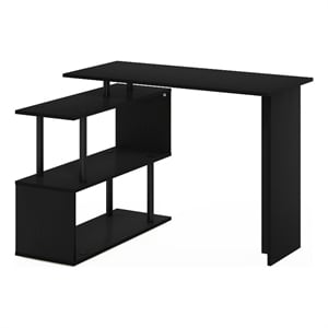 Furinno Moore L-Shape Computer Desk with 3-Tier Shelves in Americano/Black