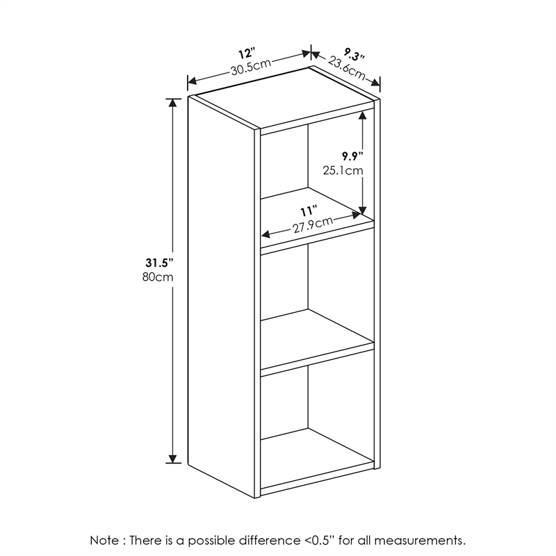 Furinno PASIR 3-Tier No Tool Assembly Open Shelf Bookcase in Blackwood