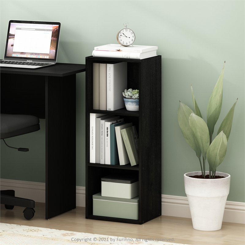 Furinno PASIR 3-Tier No Tool Assembly Open Shelf Bookcase in Blackwood